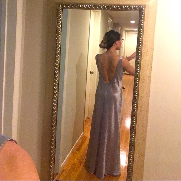 Vintage silver taffeta backless evening gown dress S - Picture 2 of 5